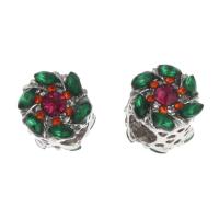 Tibetan Style European Beads, Flower, DIY & with rhinestone, mixed colors, 12x11x6mm, Sold By PC