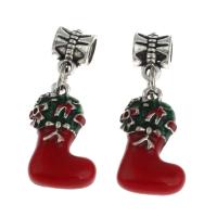 European Style Tibetan Style Dangle Beads, Christmas Sock, enamel, mixed colors, 21x12x3mm, Sold By PC