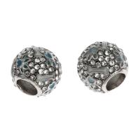 Tibetan Style European Beads, Round, DIY & enamel & with rhinestone, silver color, 9x10x5mm, Sold By PC