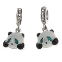 European Style Tibetan Style Dangle Beads, Panda, enamel & with rhinestone, mixed colors, 12x12x4mm, Sold By PC