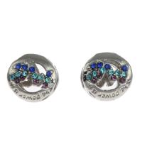 Tibetan Style European Beads, Round, DIY & with rhinestone, silver color, 11x10x10mm, Sold By PC