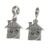 European Style Tibetan Style Dangle Beads, Christmas Design & enamel, silver color, 18x14x2mm, Sold By PC