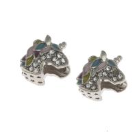 Tibetan Style European Beads, Unicorn, DIY & enamel & with rhinestone, silver color, 12x10x2mm, Sold By PC