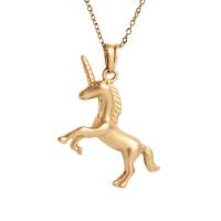 Stainless Steel Jewelry Necklace, 304 Stainless Steel, Unicorn, sand blast & fashion jewelry & for woman, golden, 37x25mm, Length:17.72 Inch, Sold By PC