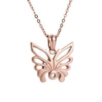 Stainless Steel Jewelry Necklace, 304 Stainless Steel, Butterfly, sand blast & fashion jewelry & for woman, rose gold color, 22x20mm, Length:17.72 Inch, Sold By PC