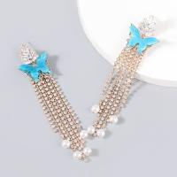 Fashion Fringe Earrings, Tibetan Style, with ABS Plastic Pearl & Resin, fashion jewelry & for woman & with rhinestone, blue, Sold By Pair