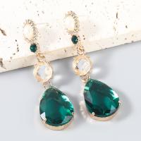Rhinestone Earring Zinc Alloy with ABS Plastic Pearl fashion jewelry & for woman & with rhinestone green Sold By Pair