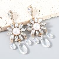 Strass Ohrring, Zinklegierung, mit ABS-Kunststoff-Perlen, Modeschmuck & für Frau & mit Strass, weiß, verkauft von Paar