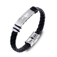 Bracelets cordon PU, cuir PU, avec acier inoxydable, scorpion, motif tissé & pour homme, plus de couleurs à choisir, 220mm, Vendu par PC