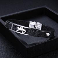 PU Leather Cord Bracelets, with Stainless Steel, Scorpion, silver color plated, woven pattern & for man, silver color, 205mm, Sold By PC