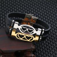 Couple Bracelet and Bangle PU Leather with Stainless Steel Heart plated fashion jewelry & Unisex 215mm Sold By Set