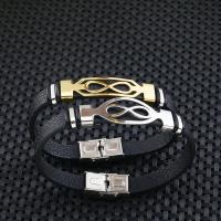 PU Leather Cord Bracelets with Stainless Steel plated fashion jewelry & Unisex 215mm Sold By Set