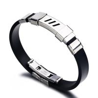 silicone bracelet, avec acier inoxydable, bijoux de mode & pour homme, noire, 200x10mm, Vendu par fixé