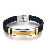 Bracelets en silicone, avec acier inoxydable, Placage de couleur d'or, bijoux de mode & unisexe, doré, 205x10mm, Vendu par PC