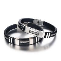 silicone bracelet, avec acier inoxydable, Placage, bijoux de mode & pour homme, plus de couleurs à choisir, 215x9mm, Vendu par PC