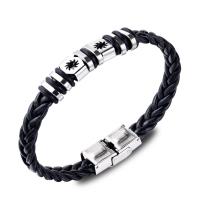 Bracelets cordon PU, cuir PU, avec acier inoxydable, bijoux de mode & motif tissé & pour homme, plus de couleurs à choisir, 220mm, Vendu par PC