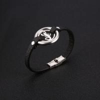 PU Leather Cord Bracelets with Stainless Steel Scorpion silver color plated fashion jewelry & Unisex silver color 205mm Sold By PC