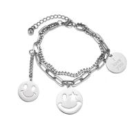 Stainless Steel Jewelry Bracelet, Smiling Face, silver color plated, Double Layer & fashion jewelry & for woman, silver color, nickel, lead & cadmium free, 170mm, Sold By Strand