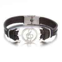 PU Leather Cord Bracelets with Stainless Steel Music Note fashion jewelry & for man 210mm Sold By PC