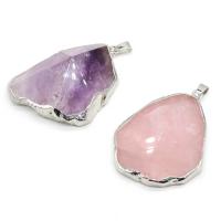 Gemstone Pendants Jewelry, Quartz, plated, DIY & faceted, more colors for choice, 30x40-40x50mm, Sold By PC