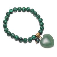 Malachite Bracelet, with Alloy & Green Aventurine, Heart, Unisex, mixed colors, 8mmuff0c25x25mm, Length:19 cm, Sold By PC