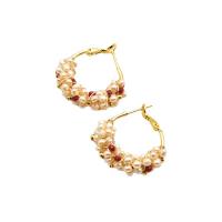 Freshwater Pearl Earrings with Brass Bee 18K gold plated for woman white 30mm Sold By Pair