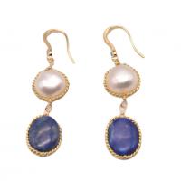 Pendientes de Perlas de Freshwater, metal, con Perlas cultivadas de agua dulce, 18K chapado en oro, para mujer, azul, 55mm, Vendido por Par