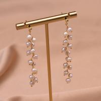 Freshwater Pearl Earrings Brass with 925 Sterling Silver & Freshwater Pearl 18K gold plated for woman 72mm Sold By Pair