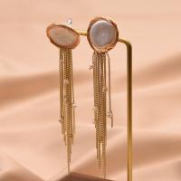 Fashion Fringe Earrings Brass with 925 Sterling Silver & Freshwater Pearl 18K gold plated for woman 72mm Sold By Pair