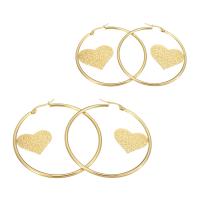 Stainless Steel Hoop Earring with heart pattern & for woman golden Sold By Pair
