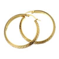 Stainless Steel Hoop Earring, for woman & with rhinestone, golden, 38x40mm, Sold By Pair