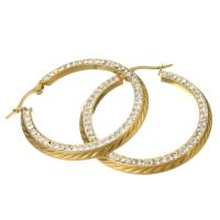 Stainless Steel Hoop Earring for woman & with rhinestone golden Sold By Pair