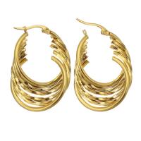 Stainless Steel Hoop Earring, for woman, golden, 25x37mm, Sold By Pair
