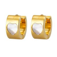 Stainless Steel Huggie Hoop Earring with Shell plated fashion jewelry & for woman golden Sold By Pair