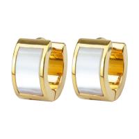 Stainless Steel Huggie Hoop Earring, with Shell, plated, fashion jewelry & different size for choice & for woman, golden, Sold By Pair
