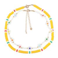 Resin Necklace Zinc Alloy with ABS Plastic Pearl & Resin with 2.91 extender chain 2 pieces & fashion jewelry & for woman yellow Length 15.74 Inch Sold By Set