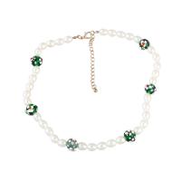 Naszyjnik z pereł z tworzyw sztucznych, Stop cynku, ze Tworzywa ABS perła & żywica, ze 3.03 przedłużeniami łańcuszka, biżuteria moda & dla kobiety, zielony, sprzedawane na 17.51 cal Strand