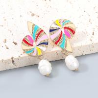 Tibetan Style Drop Earrings, with ABS Plastic Pearl, fashion jewelry & for woman & enamel, multi-colored, Sold By Pair
