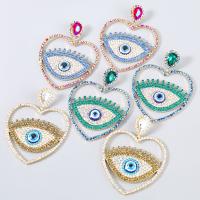 Rhinestone Earring Zinc Alloy with Resin Heart fashion jewelry & evil eye pattern & for woman & with rhinestone Sold By Pair