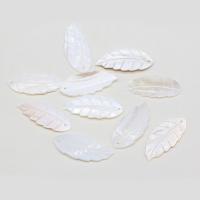 Pingentes de concha, concha de água doce, Folha, esculpidas, DIY, branco, 19x37mm, vendido por PC