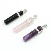 Gemstone Pendants Jewelry, Natural Stone, with Brass, Column, DIY, more colors for choice, 8x40mm, Sold By PC