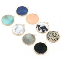 Gemstone Pendants Jewelry Natural Stone Round plated DIY Sold By PC