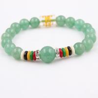 Gemstone Bracelets, Aventurine, with Crystal & Brass, Round, for woman, mixed colors, 8mmuff0c8x12mm, Length:19 cm, Sold By PC