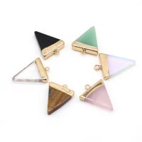 Gemstone Pendants Jewelry, Natural Stone, with Brass, Triangle, DIY, more colors for choice, 25x32mm, Sold By PC