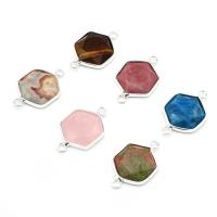Gemstone Connector, Natural Stone, Hexagon, silver color plated, DIY & faceted, more colors for choice, 16x40mm, Sold By PC