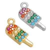 Cubic Zirconia Micro Pave Brass Pendant, Ice Cream, plated, micro pave cubic zirconia, more colors for choice, 7x14.50mm, Hole:Approx 1.2mm, Sold By PC