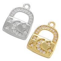 Cubic Zirconia Micro Pave Brass Pendant, Lock, plated, micro pave cubic zirconia, more colors for choice, 12x17mm, Hole:Approx 1.5mm, Sold By PC