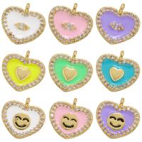 Brass Heart Pendants 18K gold plated & micro pave cubic zirconia & enamel Approx 1.5mm Sold By PC
