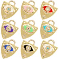 Cubic Zirconia Micro Pave Brass Pendant, 18K gold plated, with eye pattern & micro pave cubic zirconia & enamel, more colors for choice, 17.50x23mm, Sold By PC
