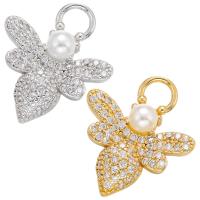 Cubic Zirconia Micro Pave Brass Pendant with Plastic Pearl Bee plated micro pave cubic zirconia Approx 3.8mm Sold By PC